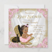 Pink Gold Glitter Shoe Pearl Ethnic Baby Shower Invitation (Front)