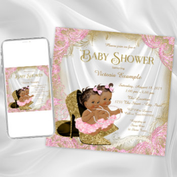 Pink Gold Glitter Shoe Twin Girl Baby Shower Invitation by The_Baby_Boutique at Zazzle