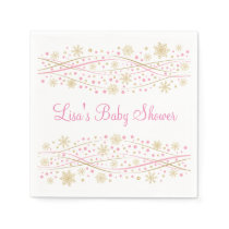Pink & Gold Glitter Snowflake Baby Shower Paper Napkins