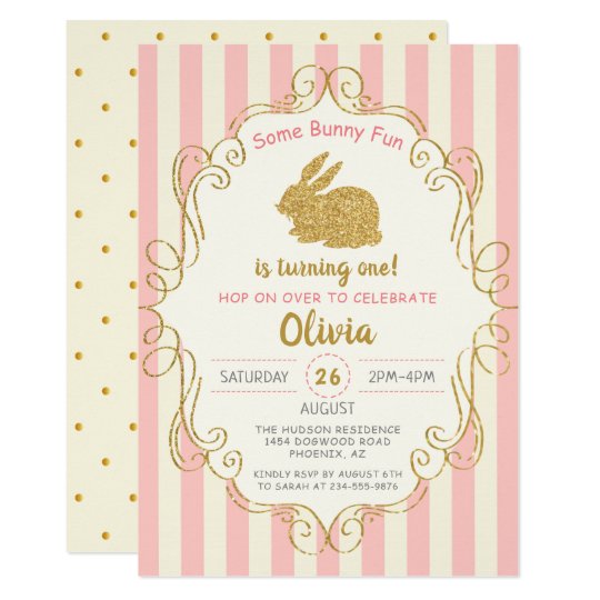 pink gold glitter some bunny birthday invitation zazzle com