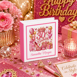 Pink Gold Glitter Sparkle 30th Birthday Ring 3 Ring Binder