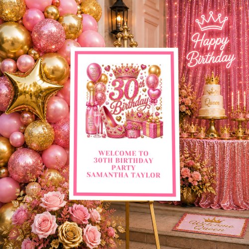 Pink Gold Glitter Sparkle 30th Birthday Welcome Foam Board
