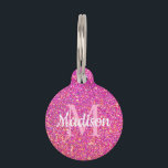 Pink Gold Glitter Sparkle Chic Monogram Name Pet ID Tag<br><div class="desc">Style out your furry friend with this Pink Gold Glitter Sparkle Chic Monogram Name Pet ID tag. It is designed with pretty bright pink and gold faux glitter background and light pink monogram initial on the center. Personalized with name in white calligraphy script lettering on the front. The back of...</div>