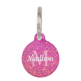 Pink Gold Glitter Sparkle Chic Monogram Name Pet ID Tag