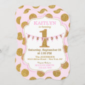 Pink Gold Glitter Sparkle First Birthday Invite (Front/Back)