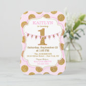 Pink Gold Glitter Sparkle First Birthday Invite (Standing Front)