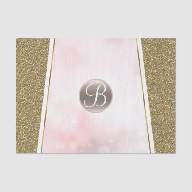 Pink Gold Glitter Sparkle Glam Monogram Initial Tissue Paper (Front)