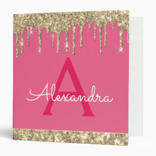 Pink Gold Glitter & Sparkle Monogram 3 Ring Binder