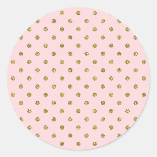 Pink  Gold Glitter Sparkle Polka Dots Chic Party Classic Round Sticker