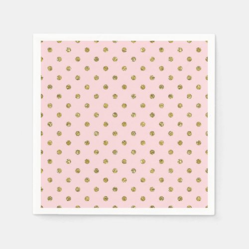 Pink  Gold Glitter Sparkle Polka Dots Chic Party Napkins