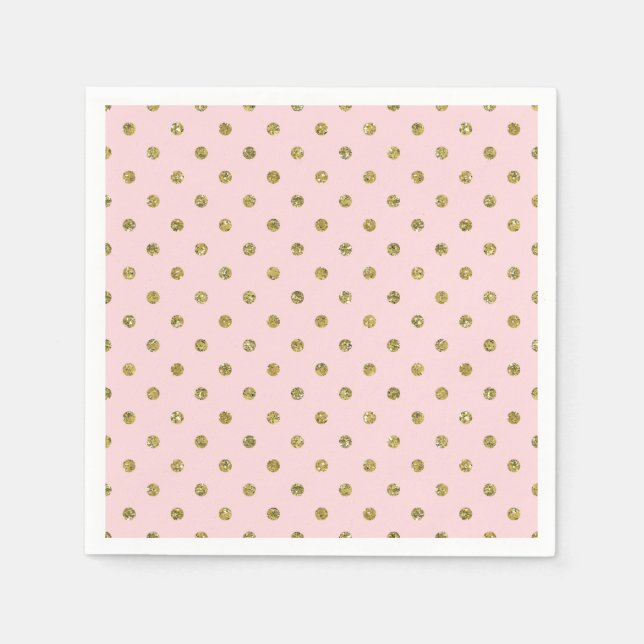 Pink & Gold Glitter Sparkle Polka Dots Chic Party Napkins (Front)