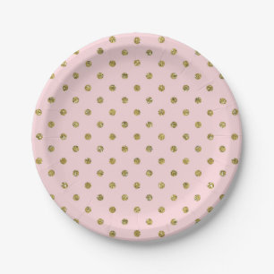 Pink & Gold Glitter Sparkle Polka Dots Chic Party Paper Plates