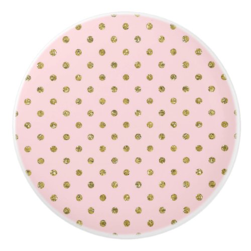 Pink  Gold Glitter Sparkle Polka Dots Minimal Ceramic Knob