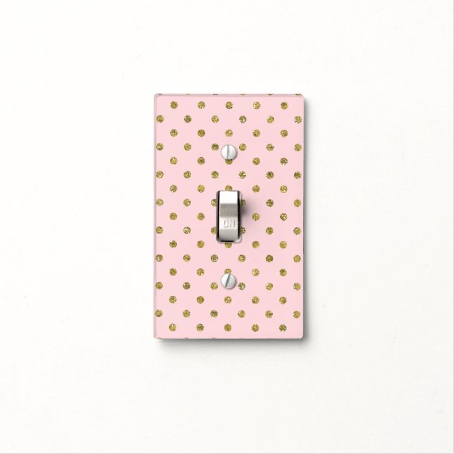 Pink & Gold Glitter Sparkle Polka Dots Minimal Light Switch Cover (In Situ)