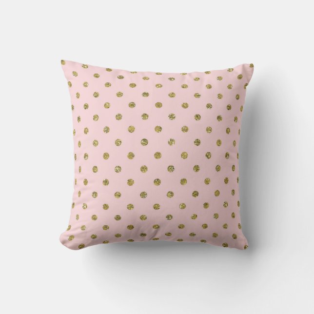Pink & Gold Glitter Sparkle Polka Dots Minimal Throw Pillow (Front)