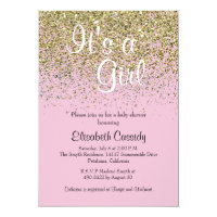Pink & Gold Glitter Sprinkle Baby Shower Invite