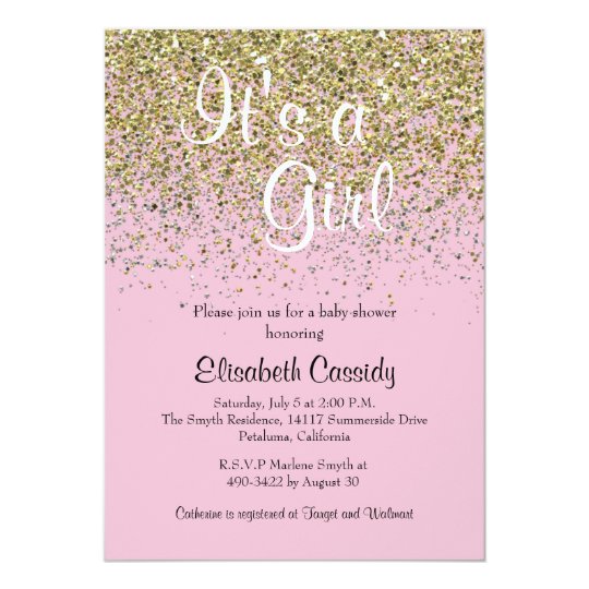 Pink & Gold Glitter Sprinkle Baby Shower Invite | Zazzle.com
