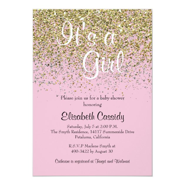 Pink & Gold Glitter Sprinkle Baby Shower Invite