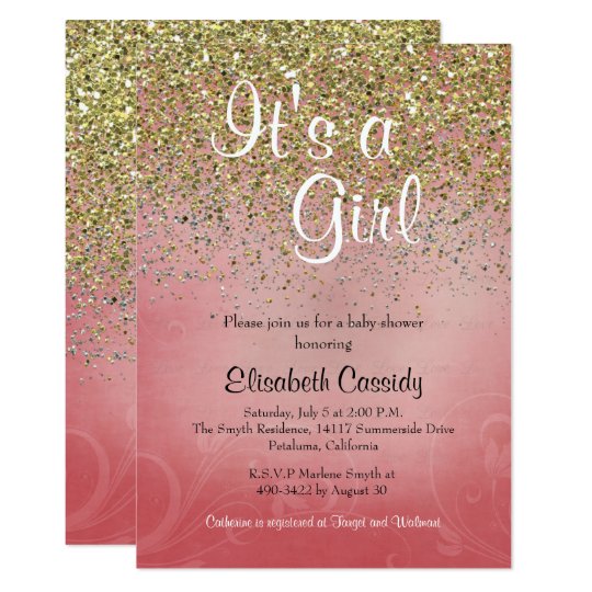 Pink & Gold Glitter Sprinkle Baby Shower Invite