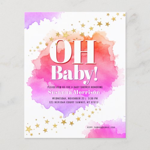 Pink Gold Glitter Stars Baby Shower Invitation