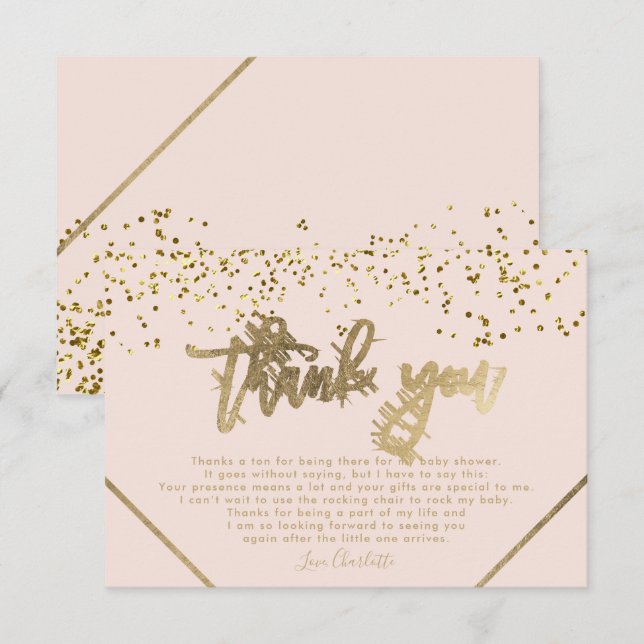 Pink gold glitter stripe thank you baby shower (Front/Back)