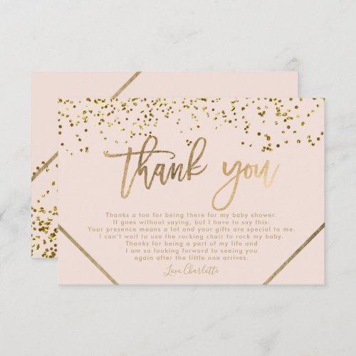 Pink gold glitter stripe thank you baby shower