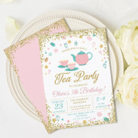 Pink Gold Glitter Tea Party Girls Birthday