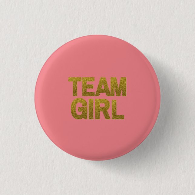 Pink Gold Glitter Team Girl Baby Shower Button (Front)