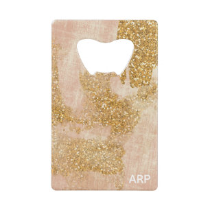 *~* Pink Gold Glitter Textured Distressed Golden Credit Card Bottle Opener