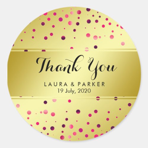 Pink Gold Glitter Thank You Wedding Confetti Classic Round Sticker