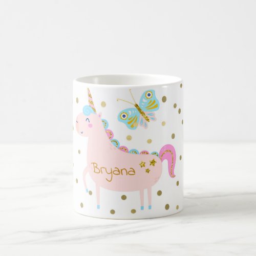 Pink  Gold Glitter Unicorn Confetti Dots Coffee Mug