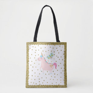Pink & Gold Glitter Unicorn Confetti Dots Girls Tote Bag