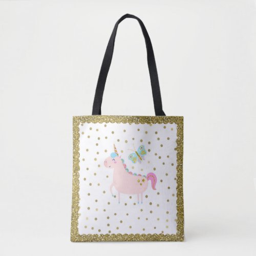 Pink  Gold Glitter Unicorn Confetti Dots Girls Tote Bag