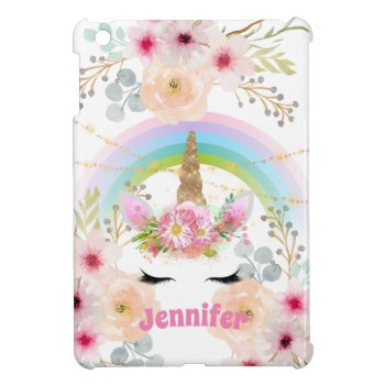 Pink Gold Glitter Unicorn Face Flowers Girls Gifts Case For The Ipad Mini by InnovationByLeahG at Zazzle