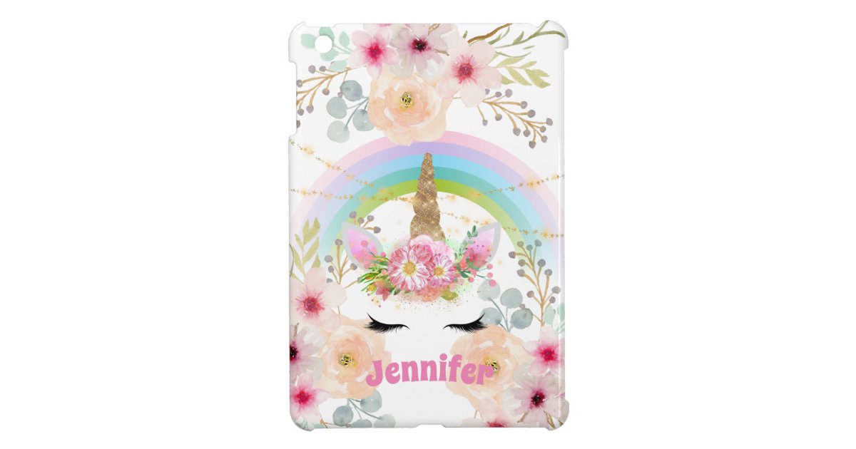 Pink Gold Glitter Unicorn Face Flowers Girls Gifts Case For The Ipad