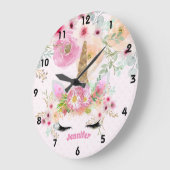 Pink Gold Glitter Unicorn Face Flowers Girls Gifts Large Clock (Angle)