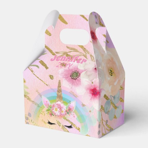 Pink Gold Glitter Unicorn Face Girl Birthday Party Favor Boxes