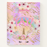Pink Gold Glitter Unicorn Face Girls Motivational Notebook