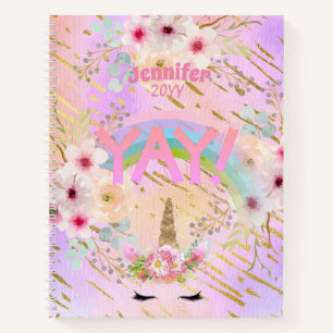 Pink Gold Glitter Unicorn Face Girls Motivational Notebook