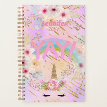 Pink Gold Glitter Unicorn Face Girls Motivational Planner