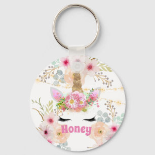 Pink Gold Glitter Unicorn Face Trendy Girls Gift Keychain