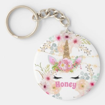 Pink Gold Glitter Unicorn Face Trendy Girls Gift Keychain