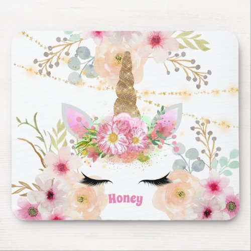 Pink Gold Glitter Unicorn Face Trendy Girls Gift Mouse Pad
