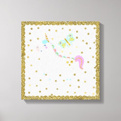 Pink  Gold Glitter Unicorn Girls Bedroom Nursery Canvas Print