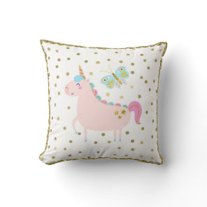 Pink & Gold Glitter Unicorn Girls Bedroom Nursery Throw Pillow