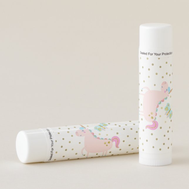 Pink & Gold Glitter Unicorn Girls Birthday Party Lip Balm (Front)