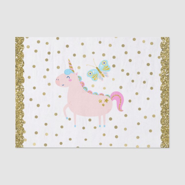 Pink & Gold Glitter Unicorn Girls Birthday Party Tissue Paper (Front)