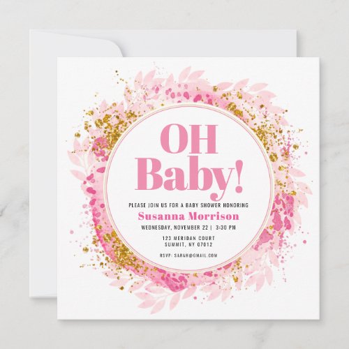 Pink Gold Glitter Watercolor Baby Girl Shower Invi Invitation