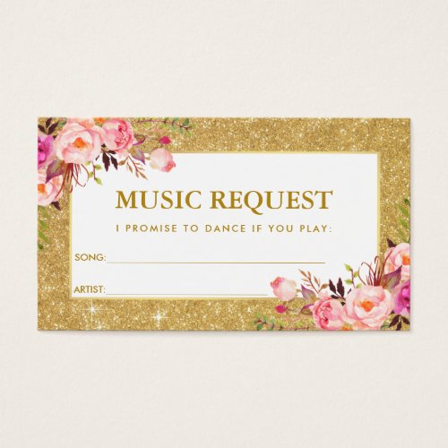 Pink Gold Glitter Wedding Music Song Request Card