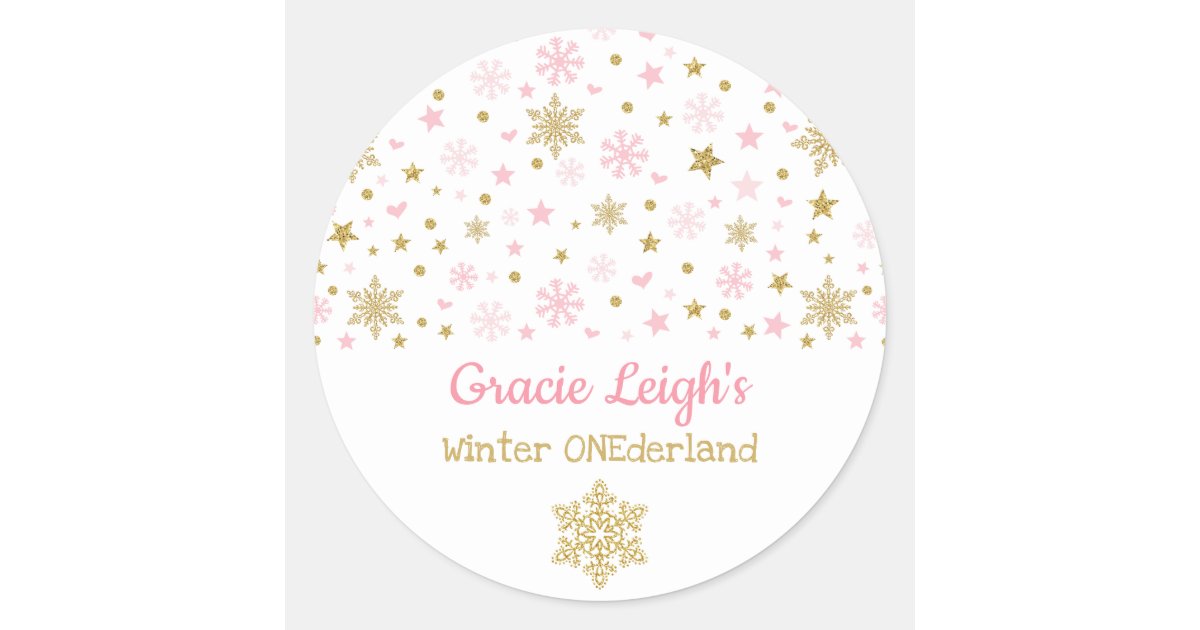 Pink Gold Glitter Winter Snowflake Onederland Baby Classic Round
